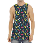 Colorful Paw And Bone Pattern Print Men's Muscle Tank Top