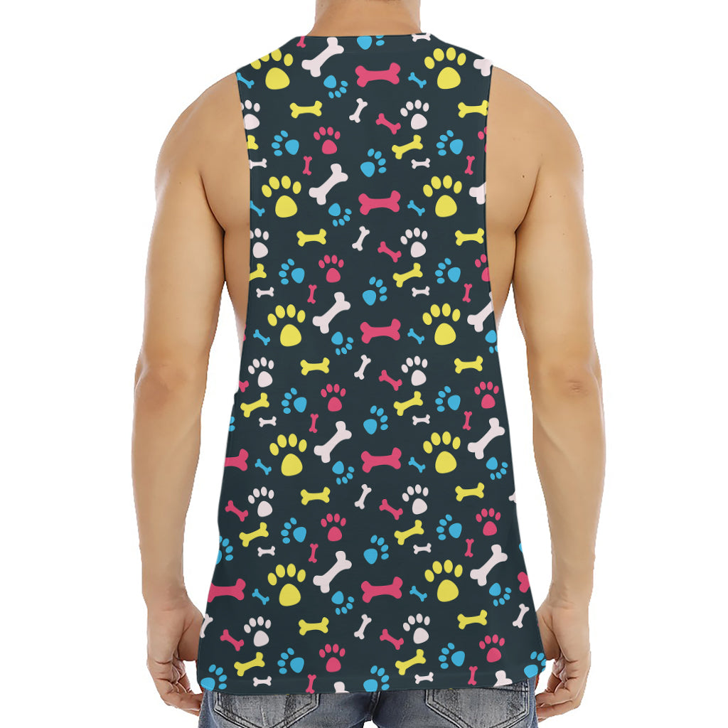 Colorful Paw And Bone Pattern Print Men's Muscle Tank Top