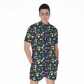 Colorful Paw And Bone Pattern Print Men's Romper