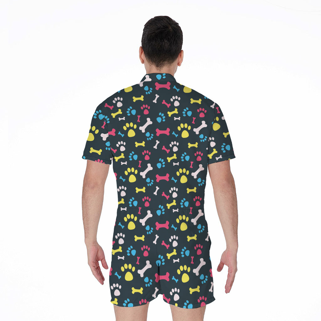 Colorful Paw And Bone Pattern Print Men's Rompers