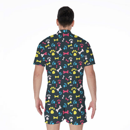 Colorful Paw And Bone Pattern Print Men's Rompers