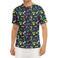 Colorful Paw And Bone Pattern Print Men's Short Sleeve Rash Guard