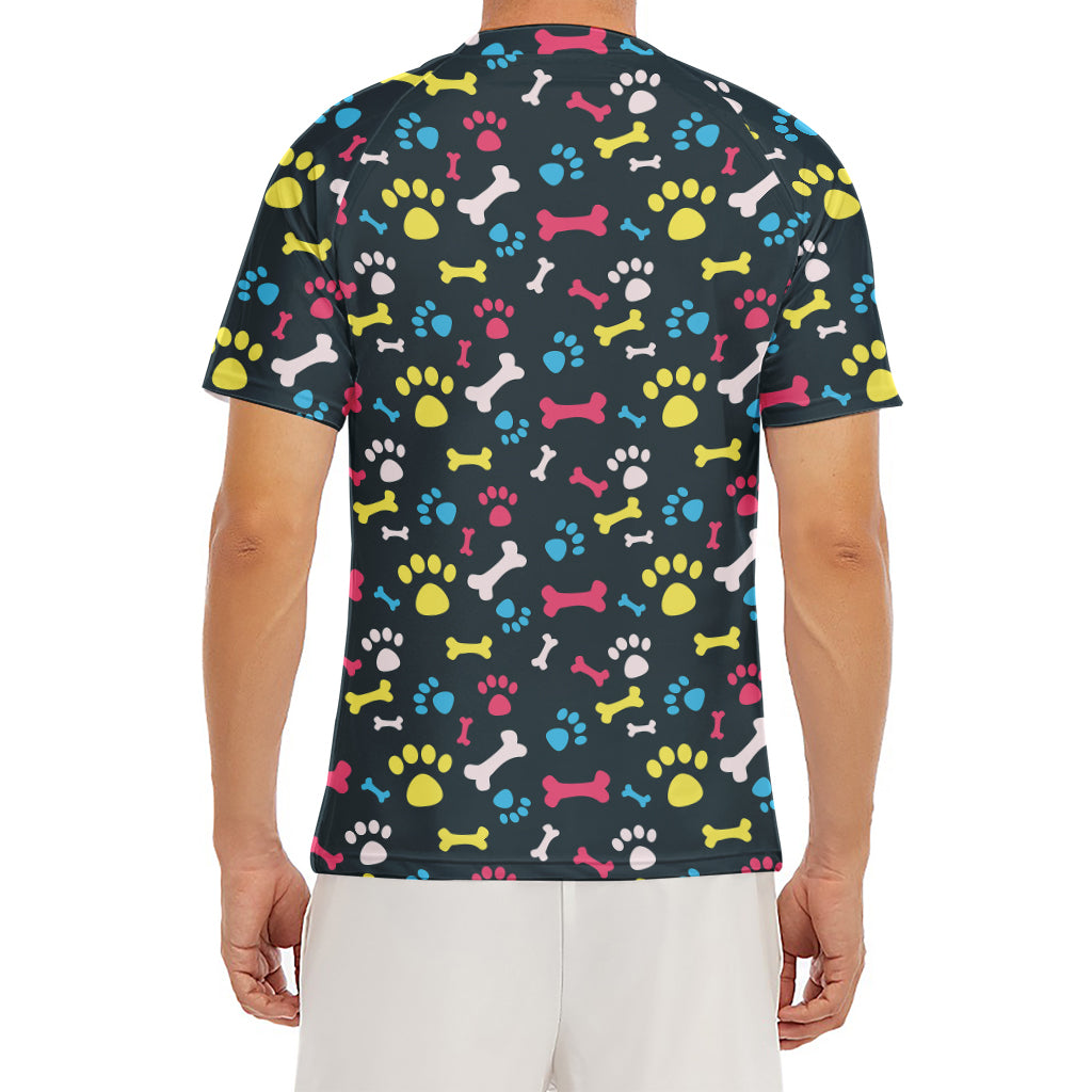 Colorful Paw And Bone Pattern Print Men's Short Sleeve Rash Guard