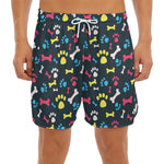 Colorful Paw And Bone Pattern Print Men's Split Running Shorts