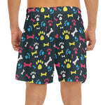 Colorful Paw And Bone Pattern Print Men's Split Running Shorts