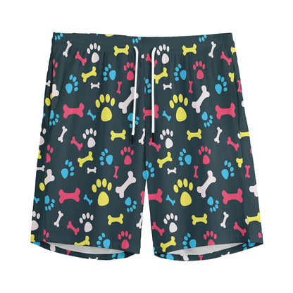 Colorful Paw And Bone Pattern Print Men's Sports Shorts