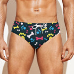 Colorful Paw And Bone Pattern Print Men's Swim Briefs