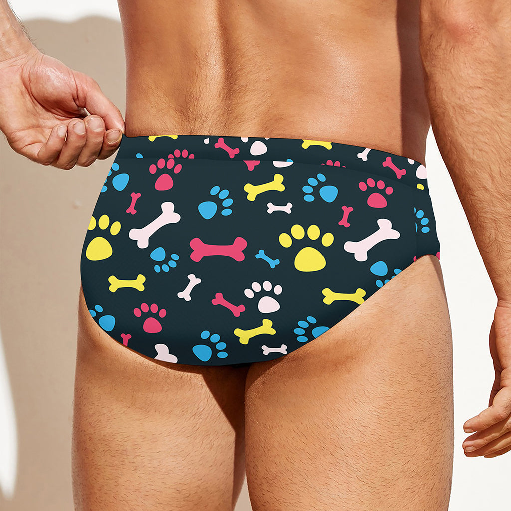 Colorful Paw And Bone Pattern Print Men's Swim Briefs