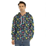 Colorful Paw And Bone Pattern Print Men's Velvet Pullover Hoodie