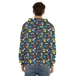 Colorful Paw And Bone Pattern Print Men's Velvet Pullover Hoodie