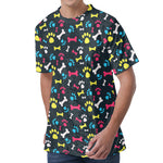 Colorful Paw And Bone Pattern Print Men's Velvet T-Shirt
