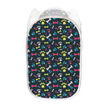 Colorful Paw And Bone Pattern Print Mesh Laundry Hamper