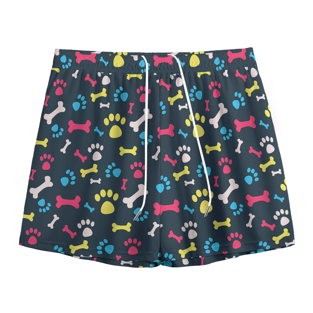 Colorful Paw And Bone Pattern Print Mesh Shorts