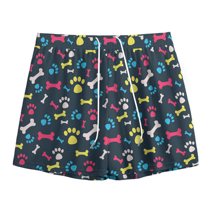 Colorful Paw And Bone Pattern Print Mesh Shorts