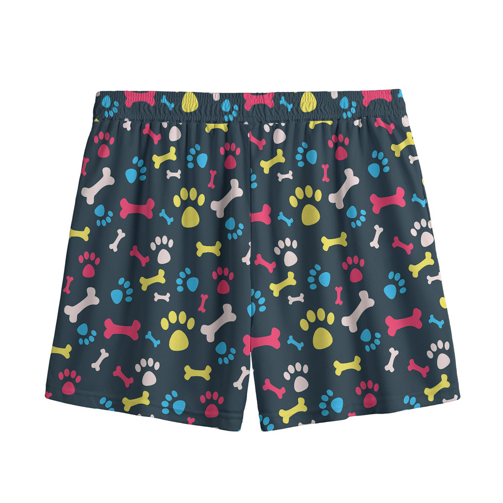 Colorful Paw And Bone Pattern Print Mesh Shorts