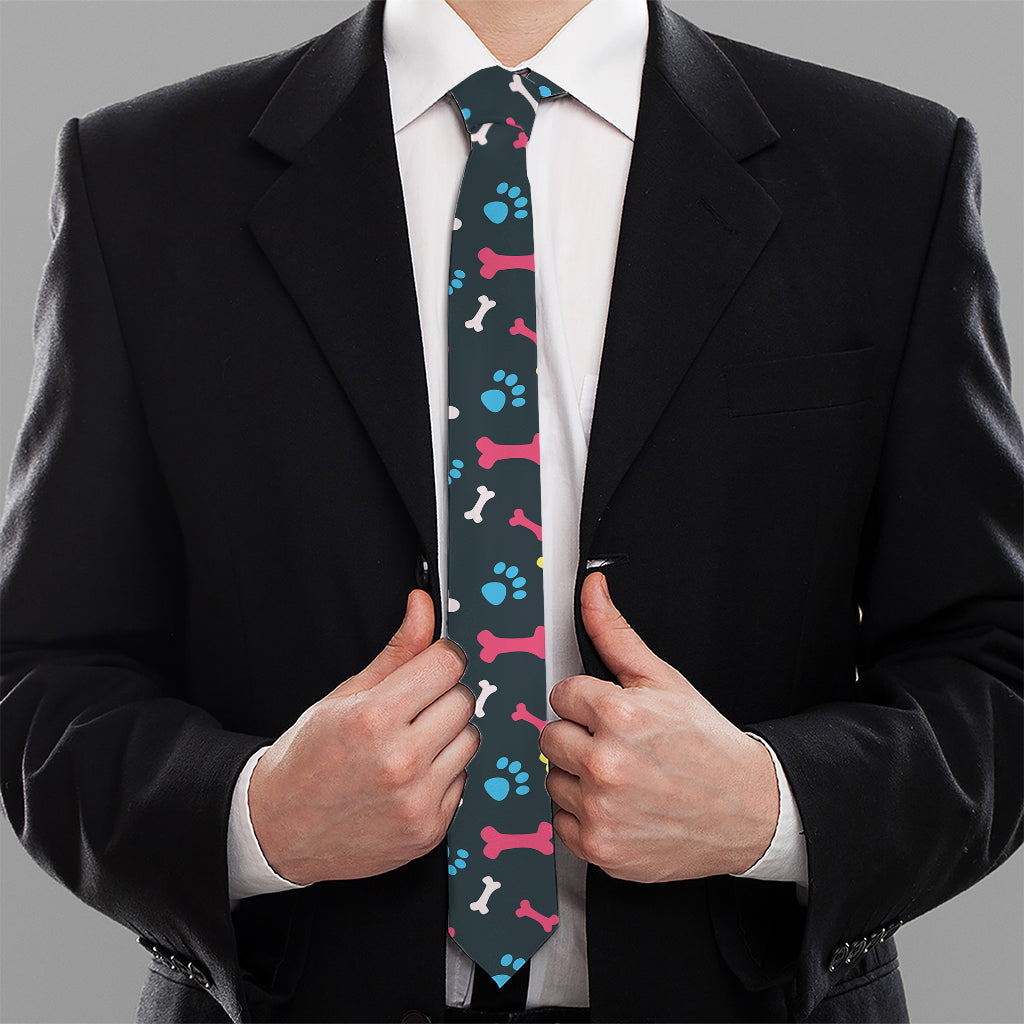 Colorful Paw And Bone Pattern Print Necktie