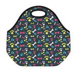 Colorful Paw And Bone Pattern Print Neoprene Lunch Bag