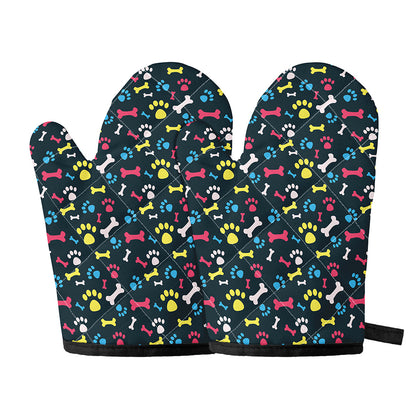 Colorful Paw And Bone Pattern Print Oven Mitts