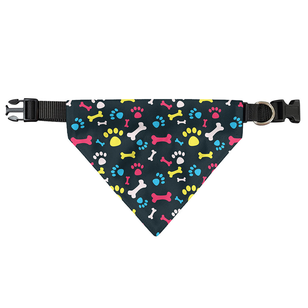 Colorful Paw And Bone Pattern Print Over The Collar Dog Bandana