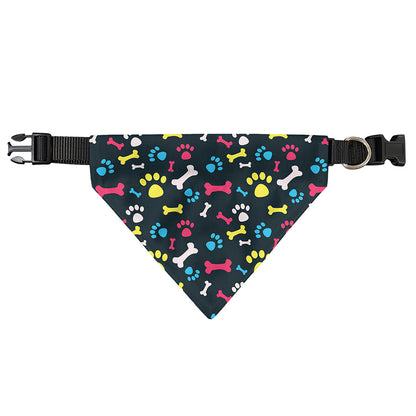 Colorful Paw And Bone Pattern Print Over The Collar Dog Bandana