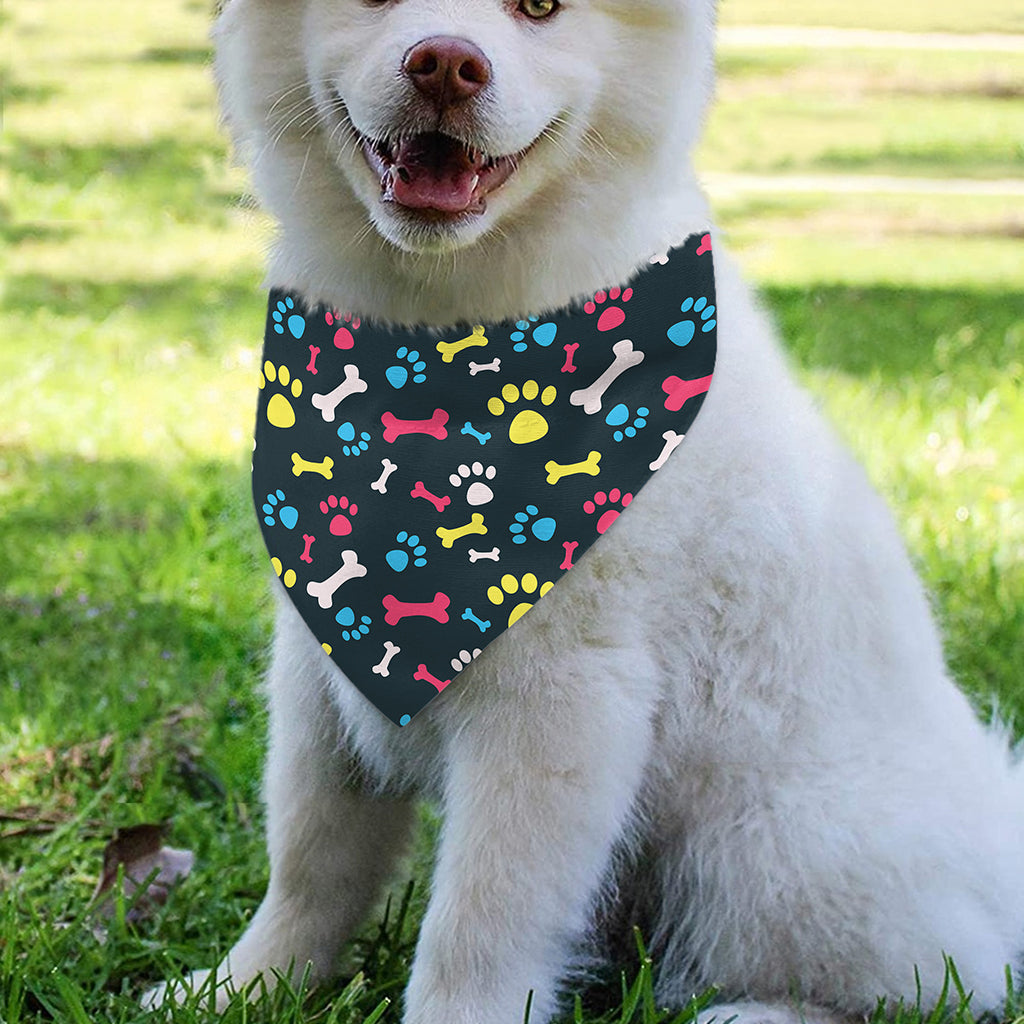 Colorful Paw And Bone Pattern Print Over The Collar Dog Bandana
