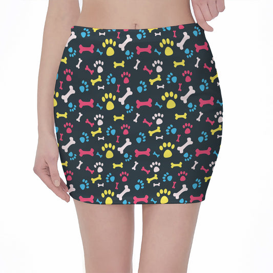 Colorful Paw And Bone Pattern Print Pencil Mini Skirt