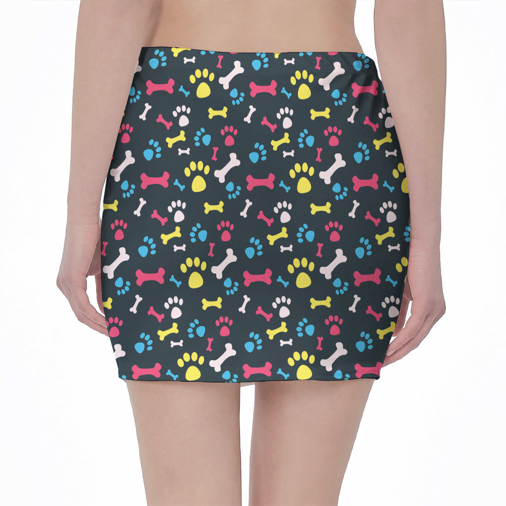 Colorful Paw And Bone Pattern Print Pencil Mini Skirt