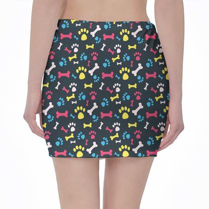 Colorful Paw And Bone Pattern Print Pencil Mini Skirt