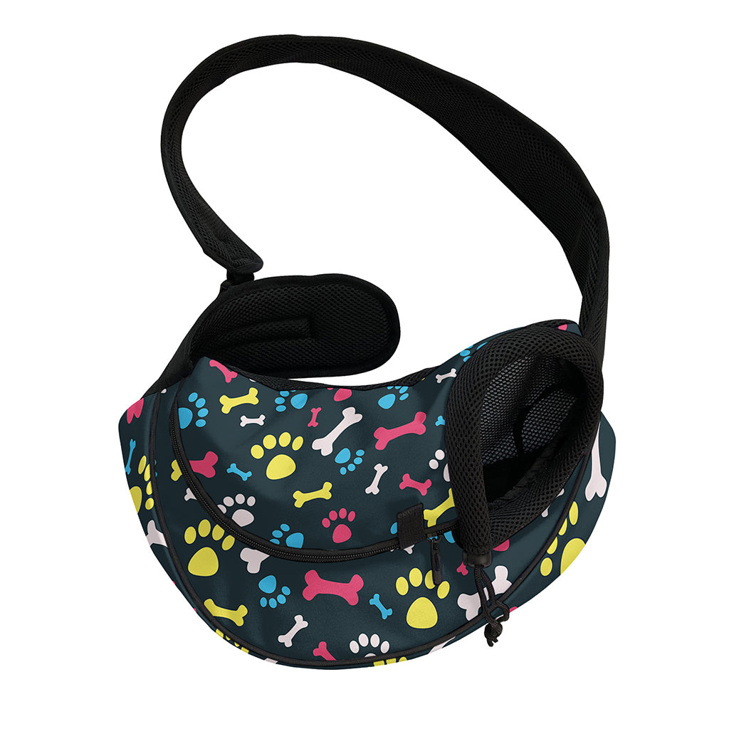 Colorful Paw And Bone Pattern Print Pet Sling Carrier