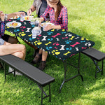 Colorful Paw And Bone Pattern Print Picnic Table Cover