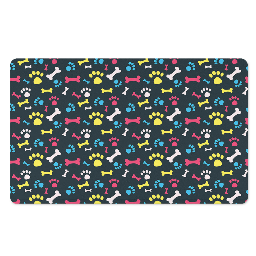 Colorful Paw And Bone Pattern Print Polyester Doormat