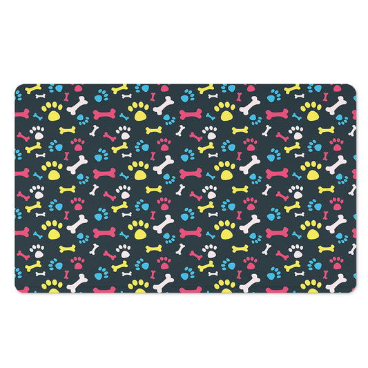 Colorful Paw And Bone Pattern Print Polyester Doormat