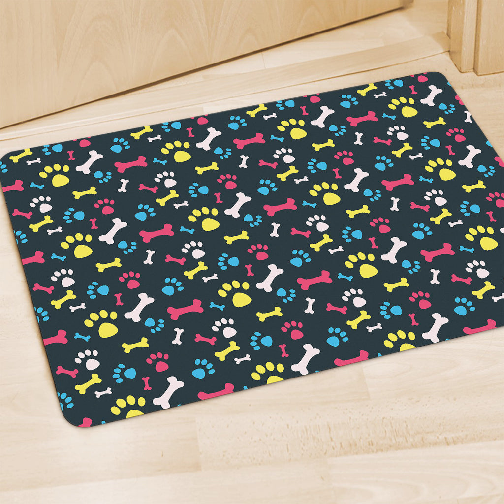 Colorful Paw And Bone Pattern Print Polyester Doormat