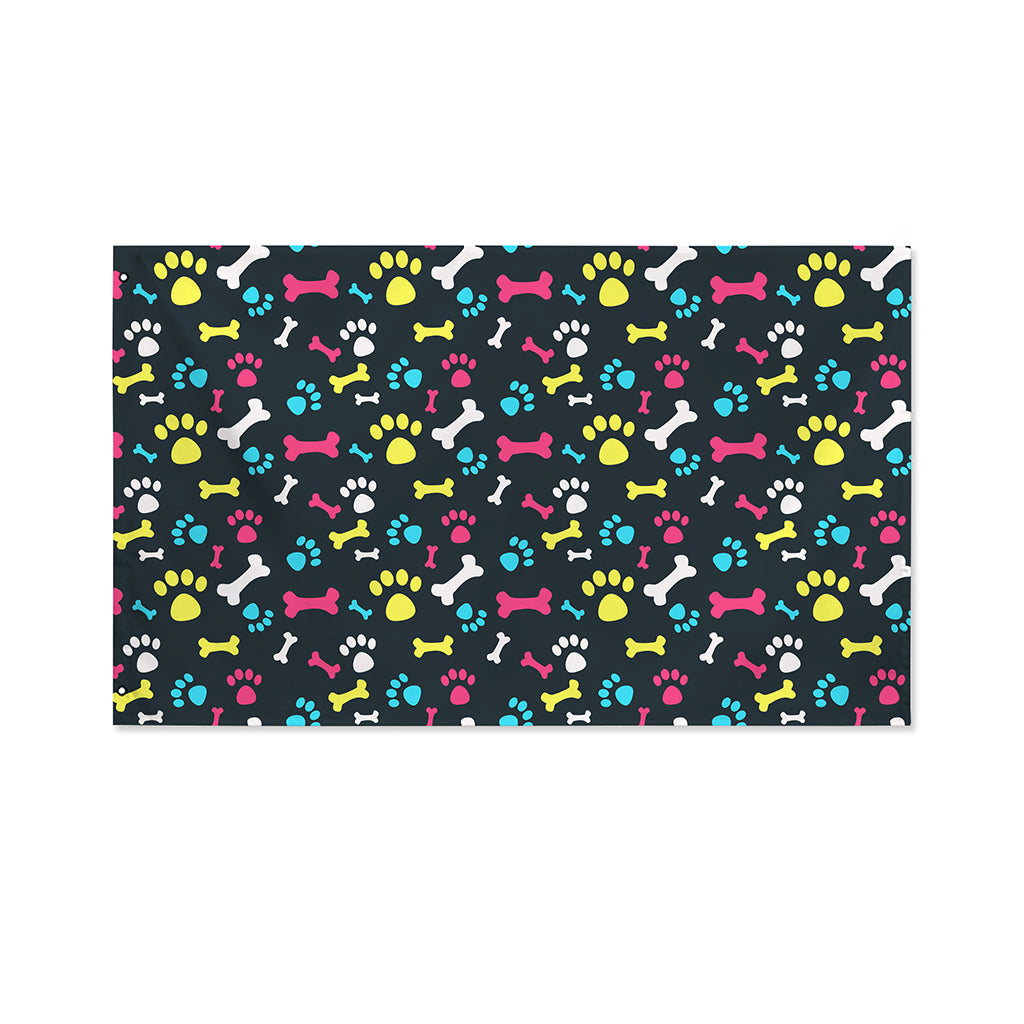 Colorful Paw And Bone Pattern Print Polyester Flag
