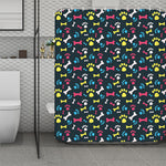 Colorful Paw And Bone Pattern Print Polyester Shower Curtain
