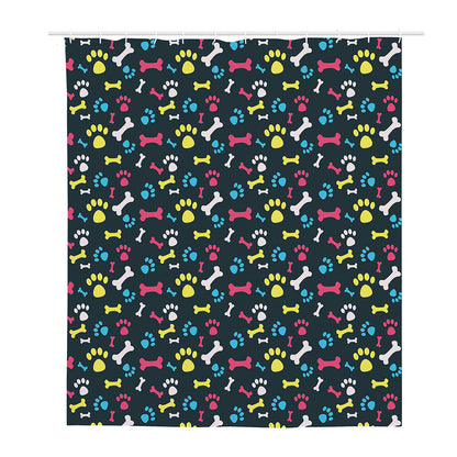 Colorful Paw And Bone Pattern Print Polyester Shower Curtain