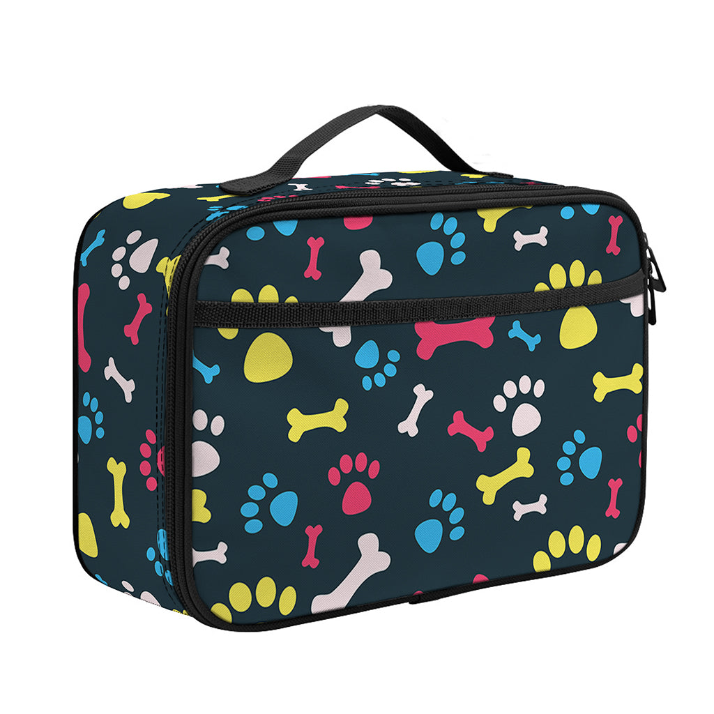 Colorful Paw And Bone Pattern Print Portable Lunch Bag