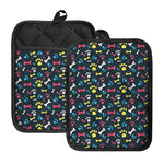 Colorful Paw And Bone Pattern Print Pot Holders With Pocket