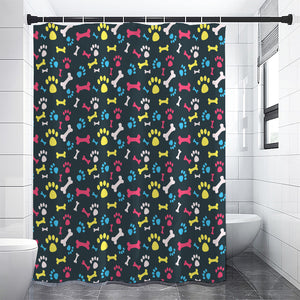 Colorful Paw And Bone Pattern Print Premium Shower Curtain