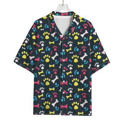Colorful Paw And Bone Pattern Print Rayon Hawaiian Shirt
