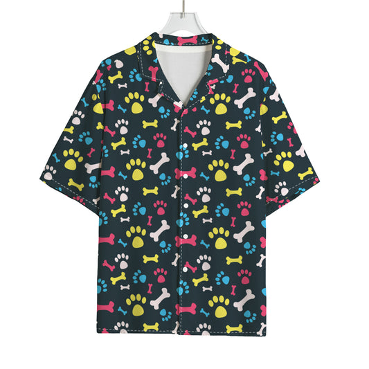Colorful Paw And Bone Pattern Print Rayon Hawaiian Shirt