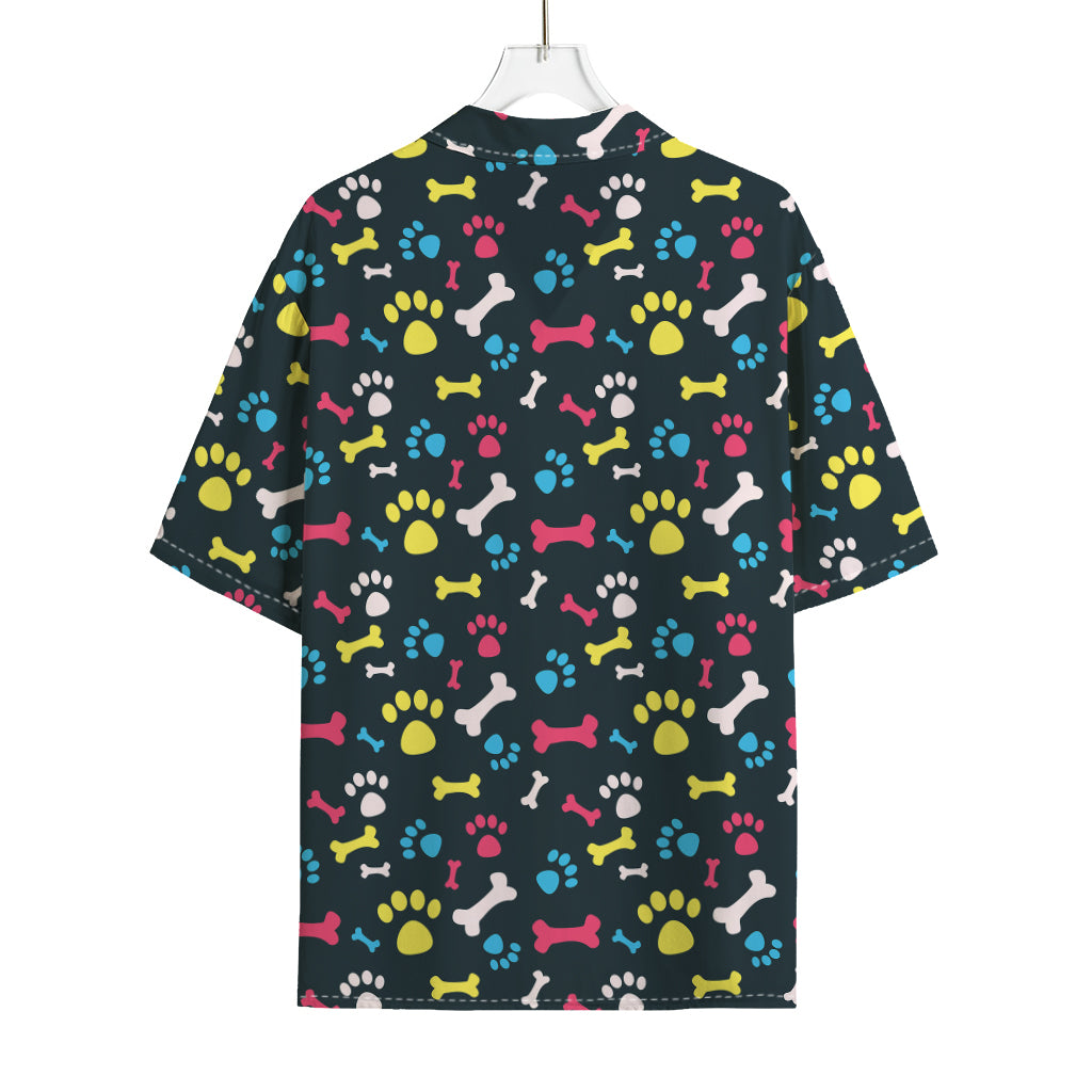 Colorful Paw And Bone Pattern Print Rayon Hawaiian Shirt