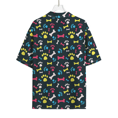 Colorful Paw And Bone Pattern Print Rayon Hawaiian Shirt