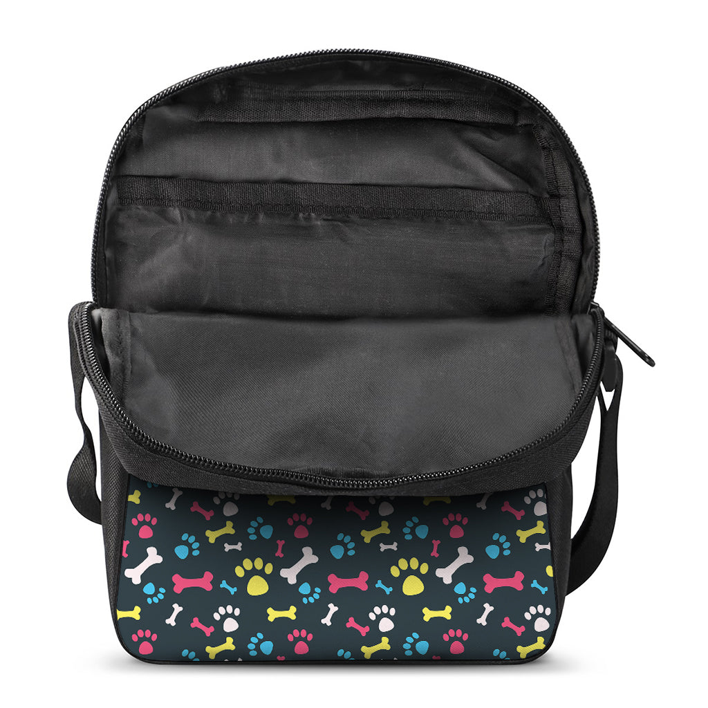 Colorful Paw And Bone Pattern Print Rectangular Crossbody Bag