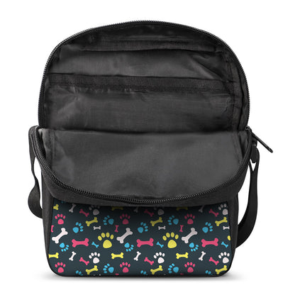 Colorful Paw And Bone Pattern Print Rectangular Crossbody Bag