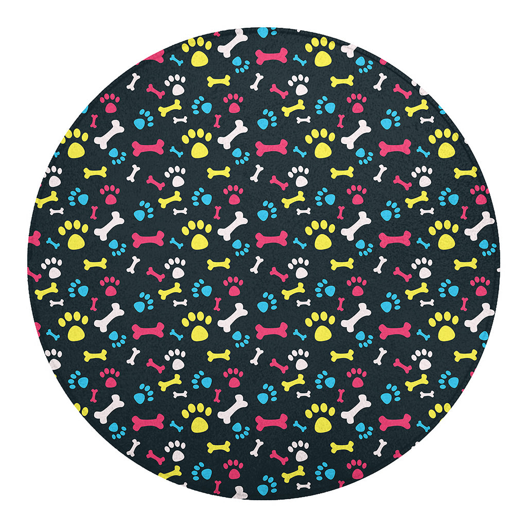 Colorful Paw And Bone Pattern Print Round Blanket