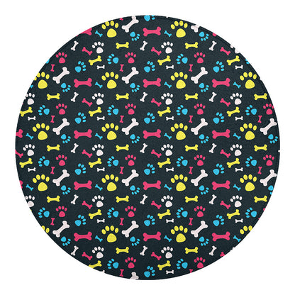 Colorful Paw And Bone Pattern Print Round Blanket