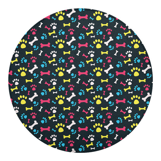Colorful Paw And Bone Pattern Print Round Blanket