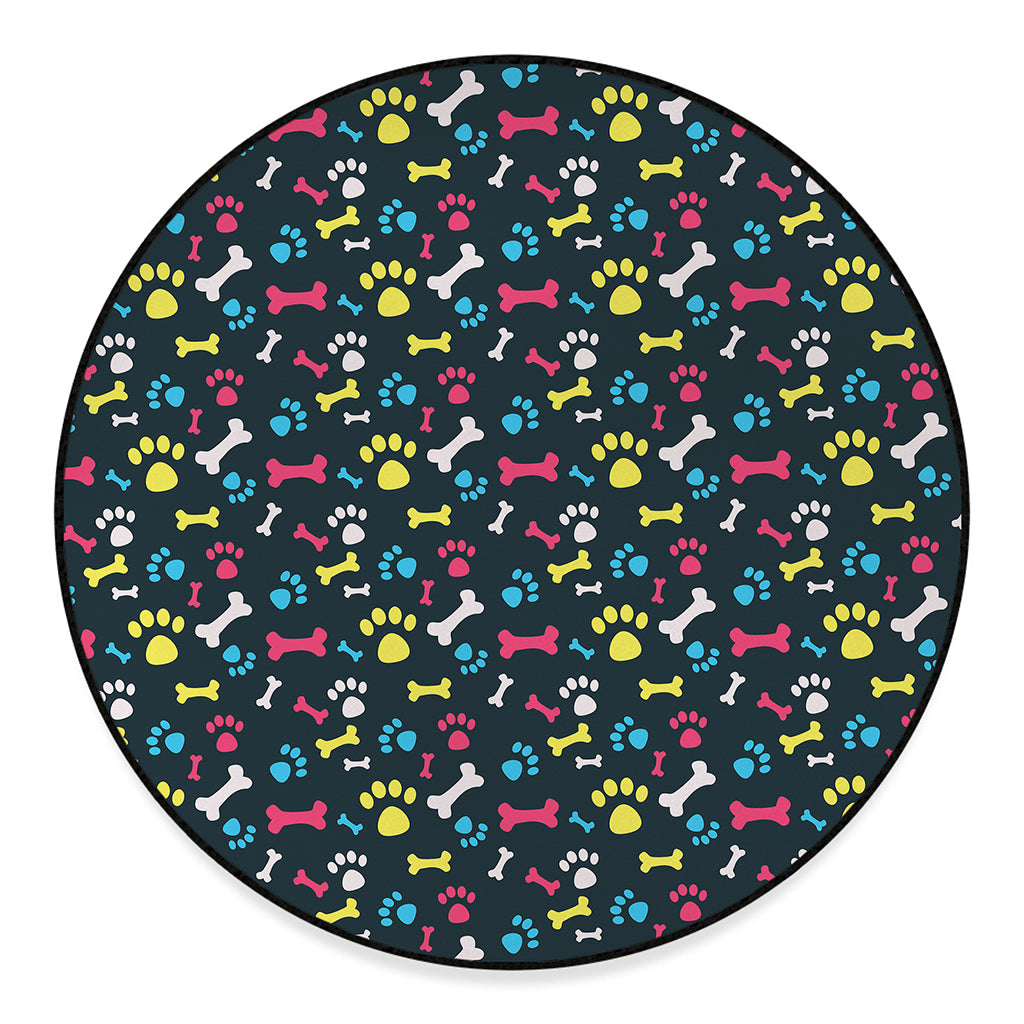 Colorful Paw And Bone Pattern Print Round Floor Mat