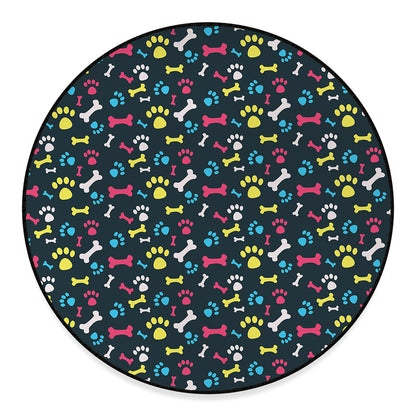 Colorful Paw And Bone Pattern Print Round Floor Mat